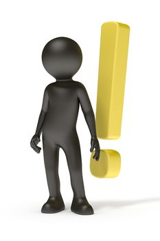 An image of a black man and a yellow exclamation mark