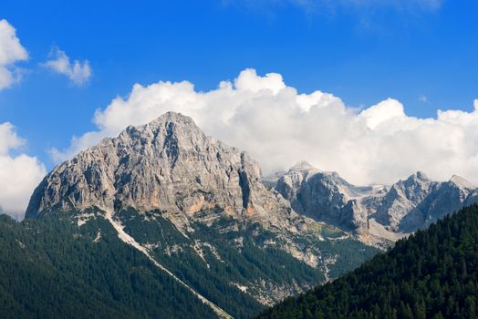 Brenta Dolomites, west side, seen from Rendena Valley. National Park of Adamello Brenta. Trentino Alto Adige, Italy