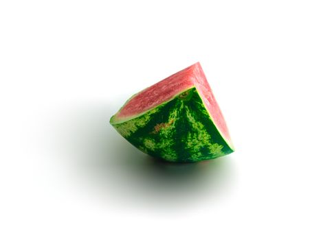 Isolated piece of watermelon with most pulp visible on white background, healthy eating, sweet summer refreshment