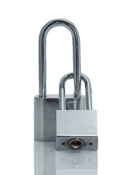 Metallic padlock isolated on white background