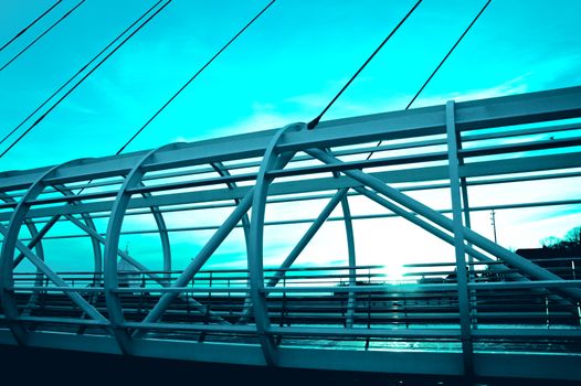 Architecture. Bridge construction in blue colors.