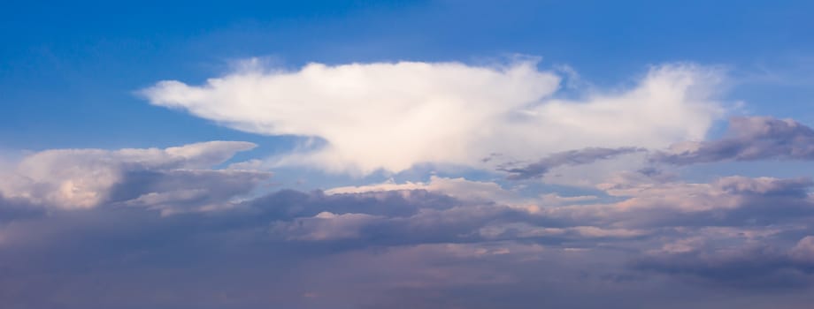 Panorama White clouds close up in blue sky before rain