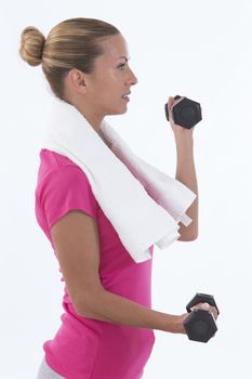 Sport fitness woman  holding dumbbell hand weights
