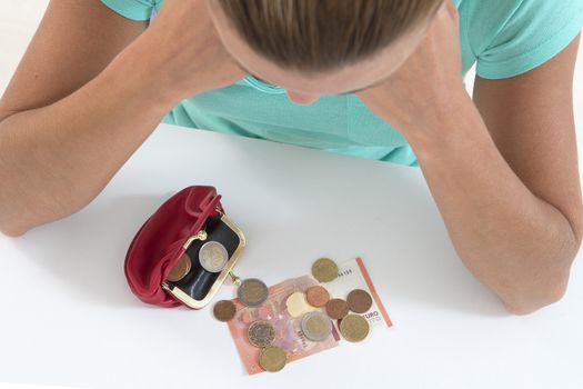 concerned woman   counting of money indoor