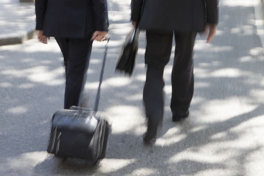 Walking businessmen with a suitcase