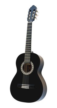 Black Wooden Classical Acoustic Guitar Isolated on a White Background