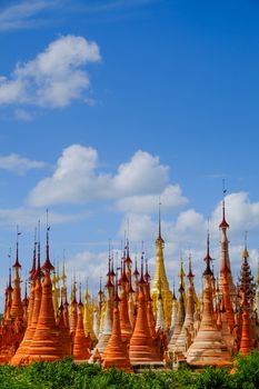 Scenic view of colorufl pagodas in Indein village, Inle lake, Myanmar