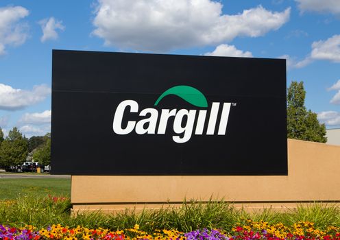 HOPKINS, MN/USA - AUGUST 11, 2015: Cargill corporate headquarters sign and logo. Cargill, Inc., is an American privately held, multinational corporation.