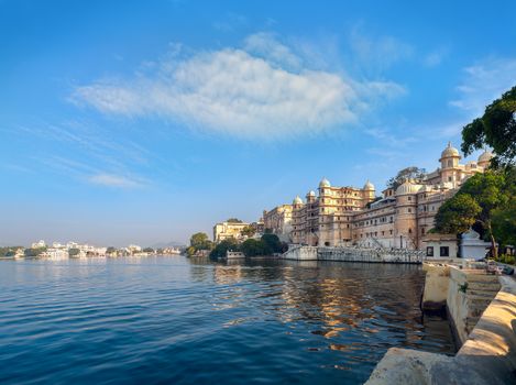 Lake Pichola and City Palace in Udaipur. Udaipur known as the City of Lakes,  Apart from its history, culture, and scenic locations, it is also known for its Rajput-era palaces. Rajasthan, India, Asia