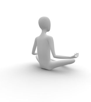 3D white man, meditating in Butterfly pose, isolated white background, 3d image