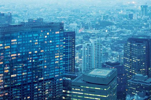 Cityscape of Tokyo, the view from free observator of Tokyo Metroplitan Government building at 45th floor.