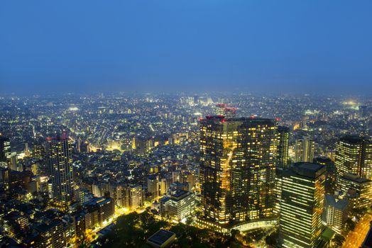 Cityscape of Tokyo, the view from free observator of Tokyo Metroplitan Government building at 45th floor.