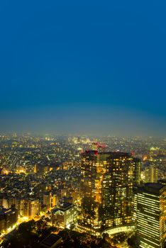 Cityscape of Tokyo, the view from free observator of Tokyo Metroplitan Government building at 45th floor.