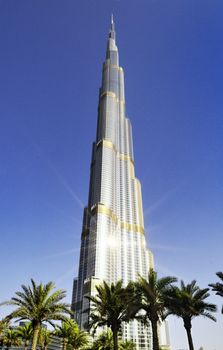 DUBAI, UAE - FEBRUARY 22: DUBAI, UAE - FEB 22: The Address Hotel in the downtown Dubai area overlooks the dancing fountains, and Burj Khalifa facade on February 22, 2012 in Dubai, UAE. Burj Khalifa is a tallest building in the world, at 828m. Located on Downtown Dubai, 