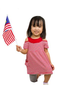 Asian chinese child with Malaysia Flag in isolated white background.