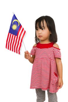 Asian chinese child with Malaysia Flag in isolated white background.