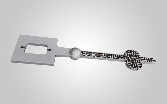 The key is a maze, on a gray gradient background, concept