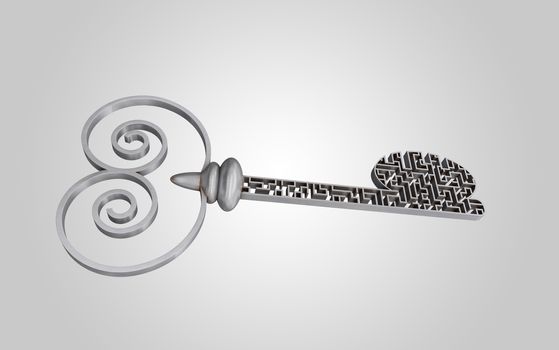 The key is a maze, on a gray gradient background, concept