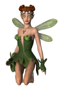 3D digital render of a spring fairy isolated on white background