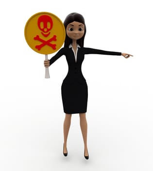 3d woman holding danger symbol in hand concept on white background, front angle view