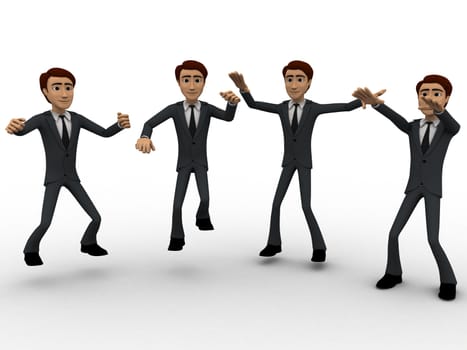 3d men dance concept on white background, front angle view