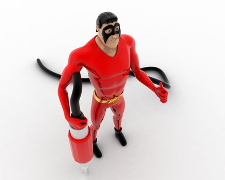 3d superhero  with plug pin concept on white background,  top  angle view