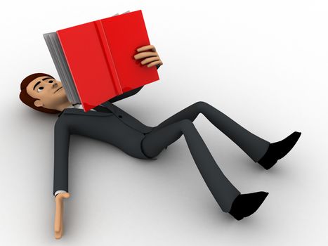 3d man read book while slepping concept on white background, side angle view