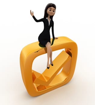 3d woman on check symbol concept on white background,  top side  angle view