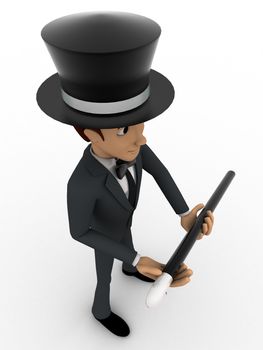 3d man magician concept on white background, top angle view