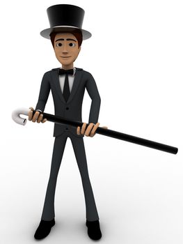 3d man magician concept on white background, front angle view