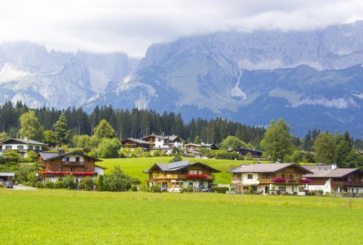 a beautiful view of the austrian alps and Oberndorf in Tirol, Austria