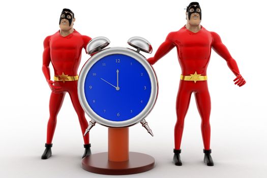 3d superhero  with stop watch concept on white background, front angle view