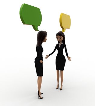 3d woman talking with chat bubble concept on white background, side angle view