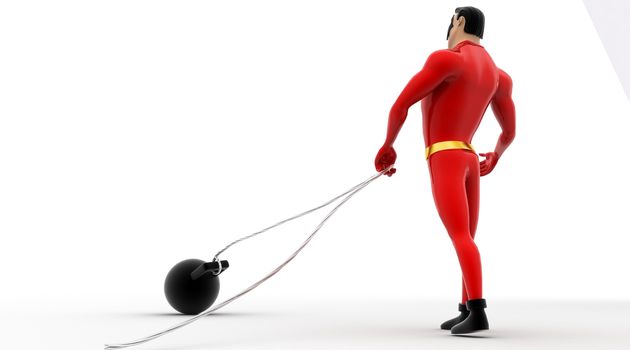 3d superhero  pull weight concepts on white background, back  angle view