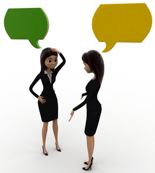 3d woman talking with chat bubble concept on white background, front angle view