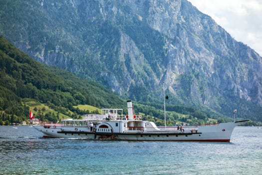 Gmunden, Austria - June 28, 2014: Paddlesteamer "Gisela" cruising on the Traunsee