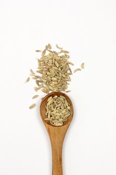 Fennel seeds close up isolated on white background