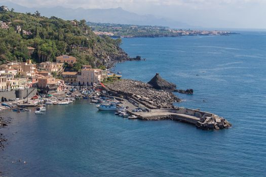 View of Sea port and houses at Acireale - Italy.