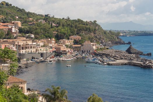 View of Sea port and houses at Acireale - Italy.