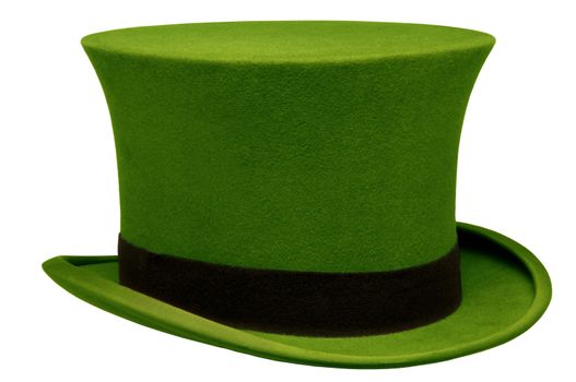 Vintage green top hat against white background