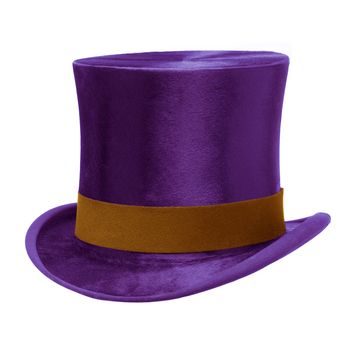 Purple Top Hat with brown band, isolated against white background