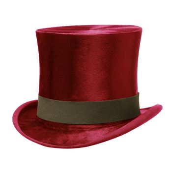 Red Top Hat with brown band, isolated against white background