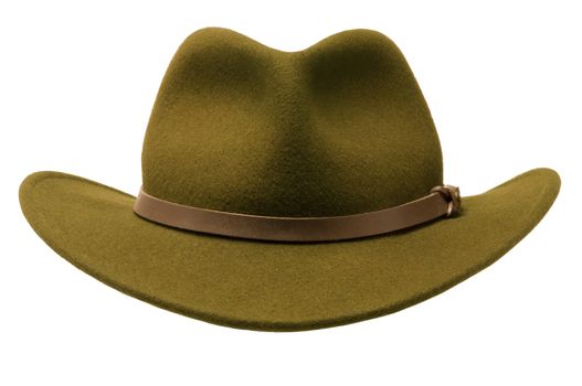 Green felt Adirondack-style hat isolated against a white background