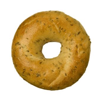 Rye caraway seed bagel isolated against white background
