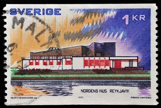 Sweden - CIRCA 1973: stamp printed by Sweden, shows Nordic House Reykjavik, circa 1973