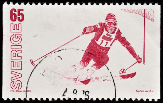 SWEDEN - CIRCA 1974: stamp printed by Sweden, shows Slalom, circa 1974