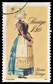 SWEDEN - CIRCA 1979: stamp printed by Sweden, shows Costumes and Jewelry, circa 1979