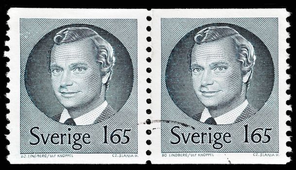 SWEDEN - CIRCA 1981: A stamp printed in Sweden, shows portrait of king Carl XVI Gustaf of Sweden, without the inscriptions, from the series "King Carl XVI Gustaf", circa 1981