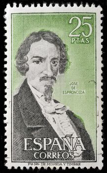 SPAIN - CIRCA 1972: stamp printed by Spain, shows Jose de Espronceda, famous romantic spanish poet, circa 1972