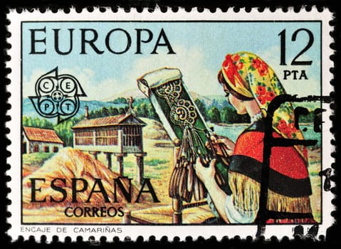 SPAIN - CIRCA 1976: stamp printed by Spain, shows Woman, Lace making, circa 1976